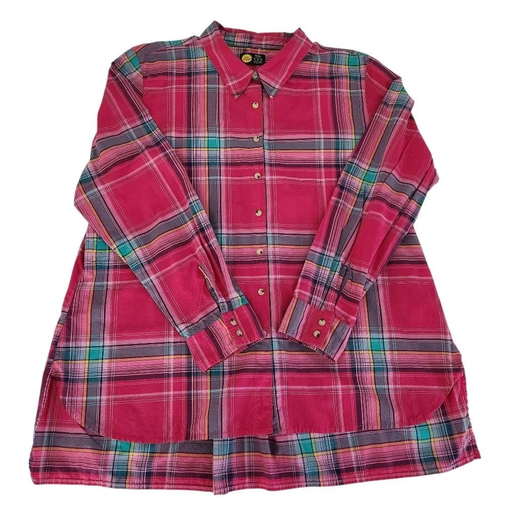 LIFE IS GOOD Pink Plaid Button Front Cotton Shirt Relaxed Casual Top xl - Picture 5 of 15